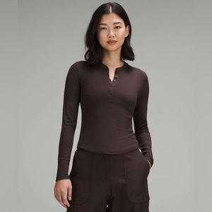 Lululemon Hold Tight Long Sleeve Henley. Size 10. Color: Espresso. NWOT